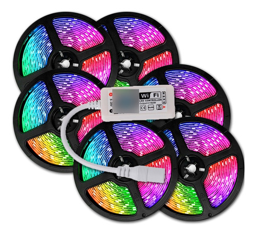 Kit Rgb 30 Metros Wifi Audioritmico Tira De Led Con Fuente