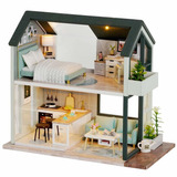 Fsolis Casa De Muñecas Miniatura Con Muebles, Casa De Madera