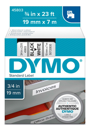 Cinta D1 Dymo Negro / Blanco - 19mm X 7mt