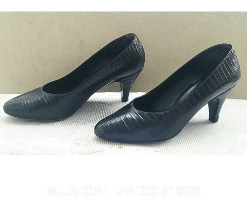 Zapatos De Mujer Negros Cuero De Lagarto Nro 36 - 5 1/2