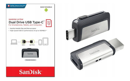 Pendrive Sandisk 32gb Ultra Dual Ficha Tipo C Para Celulares