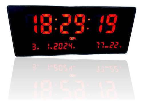 Relógio De Parede Digital Led Grande Termômetro Data Umidade