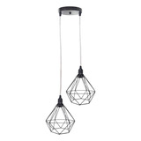 Lustre Pendente Aramado Preto Cabo Cristal Duplo Diamante