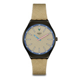 Reloj Swatch Sunbaked Sandstone Syxm100 Correa Beige Bisel Negro Fondo Negro