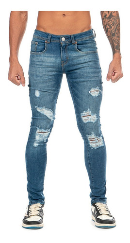 Jeans Pantalón Mezclilla Caballero Super Skinny Destrucción