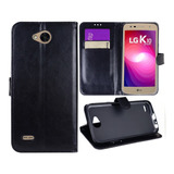 Capa Carteira Couro Preta Para LG K10 Power M320tv Tela 5.5