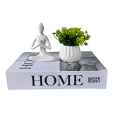 Caixa Livro Porta Objetos, Vaso Branco C/ Planta E Escultura