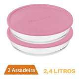 2 Assadeiras Redonda C Tampa 2,4 L Travessa De Vidro Marinex