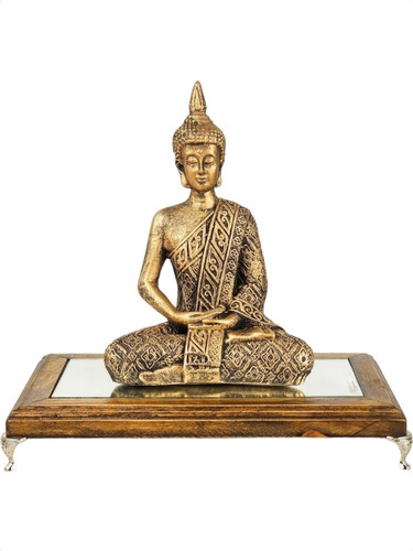 Kit Luxo Buda Tibetano Aparador Madeira Espelhado Decorativo