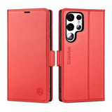 Funda Para Galaxy S22 Ultra Cuero Genuino Rojo Bloq Rfid