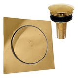 Ralo De Pia Banheiro Dourado 7/8 E Ralo Click 15x15 Aço Inox