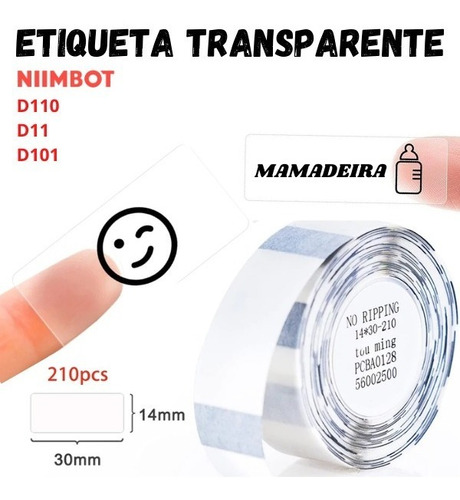 Etiqueta Transparente Niimbot D110 D101 D11 15x30mm 210pçs