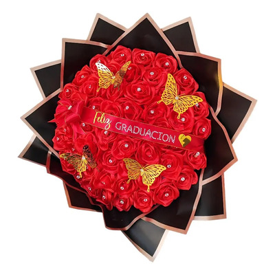 Ramo de 50 Rosas de Listón Rojo con Mariposas y Frases Decorativas | Meses sin interés