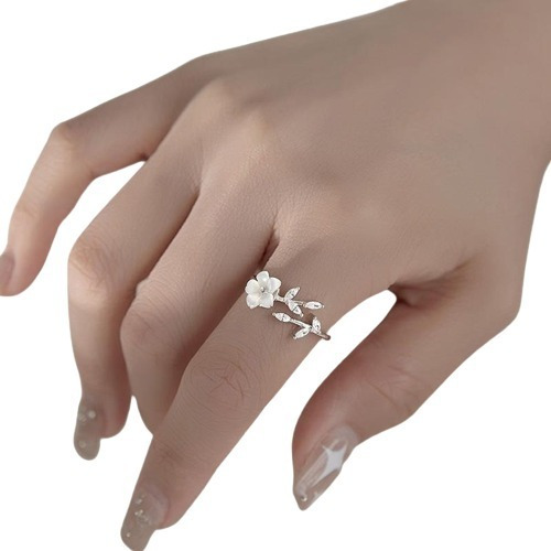 Anillo De Flor Baño Plata 925 Ajustable Elegante Regalo