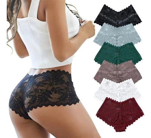 6 Bóxer Cachetero De Encaje Elástica Pantaletas Sexy Y Bonit | MercadoLibre