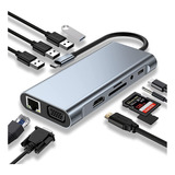 Hub Usb C 11 En 1 Con 4k Hdmi Vga Rj45 Usb Aux Compatible Co