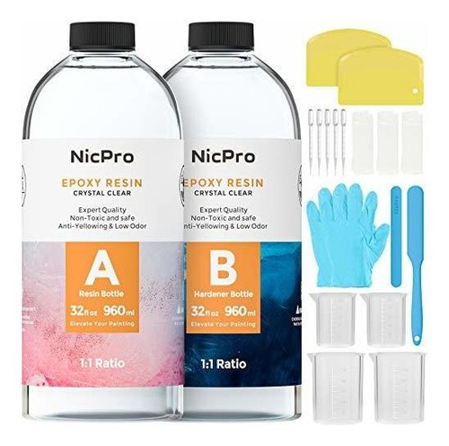 Nicpro - Kit De Resina Epoxi Transparente De 64 Onzas, Sumin