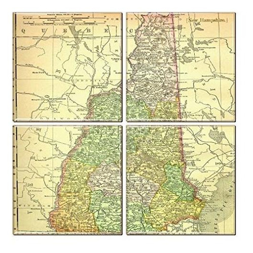 Posavasos De Mapa Antiguo De New Hampshire (juego De 4)