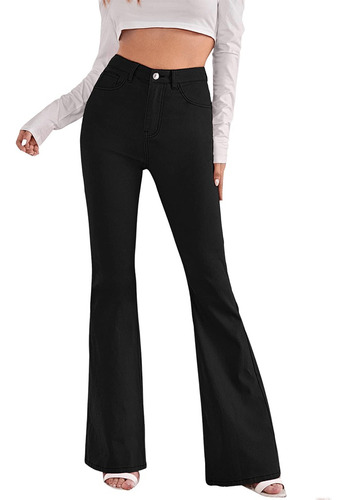 Pantalon Jeans Dama Mujer Acampanado Tiro Alto Stretch Moda