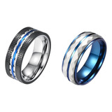 2 Anillos Acero Facetado Tungsteno A128 Engrane Diamond