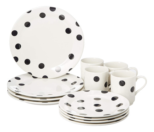 Kate Spade New York Deco Dot Vajilla De 12 Piezas, 18.3 Lb, 