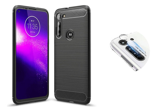 Funda Carbono + Templado Cámara Compatible Con Moto G8 Power