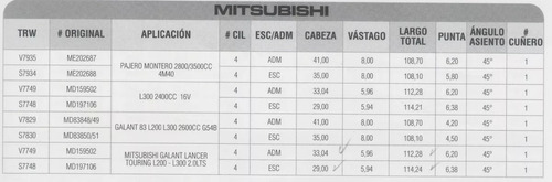 Valvulas Escape Mitsubishi Panel L200 2.0 4g63 1992-2016 Foto 3