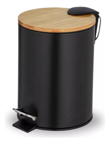 Lixeira Banheiro Inox Metal Bambu Com Pedal 5l - Lançamento