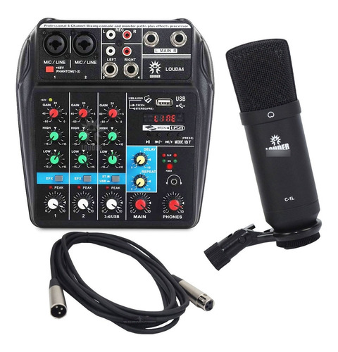 Kit Microfono De Estudio + Mezcladora Interface + Cable
