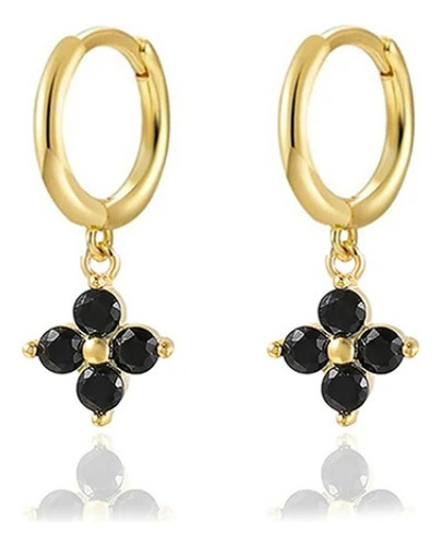 Aros Con Cruz De Circones Negro Plata 925 Dorado