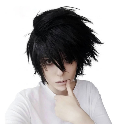 Peruca Curta Preta Death Note L Cosplay Festa A Fantasia