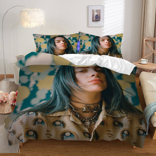 Cama De Casal - Billie Eilish, Conjunto De Capa De Edredão M