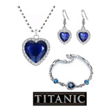 Titanic Collar Corazón Azul, Brazalete, Aretes Pendientes 