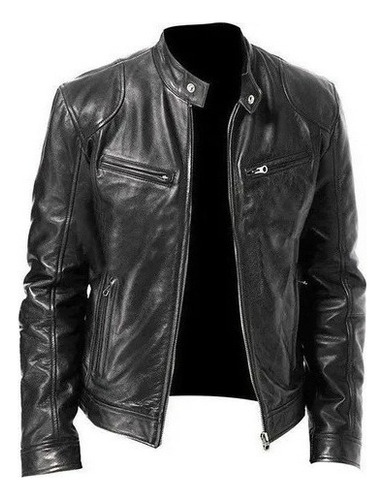 Chaqueta Biker De Cuero Impermeable Con Parte Superior