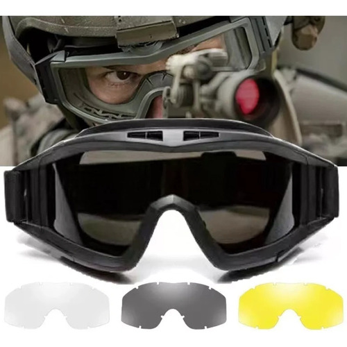 Gafa Goggle Militar Táctica Desert Shooting Moto Con 3lentes