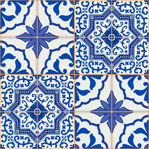 Adesivo De Parede Azulejo Português Azul Cozinha Rolo 10m