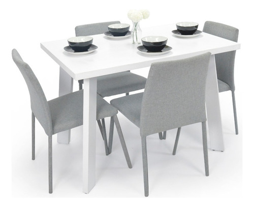 Set Comedor Lugo Blanco 4 Puestos En Tela Color Gris