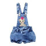 Kit 2 Macaquinho Infantil Menina Jeans Elástico Ajustável