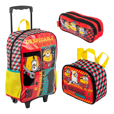Mochila Rodinhas Lancheira Estojo Meu Malvado Favorito 4 Vermelho Meu Malvado Favorito