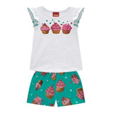 Conjunto Shorts E Blusa Fem Infantil Kyly Cupcake Ref 111754