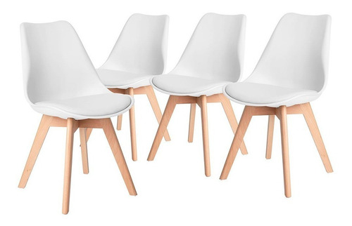 Silla De Comedor Plástico De Diseño Eames Pata Madera - Tulip X 4