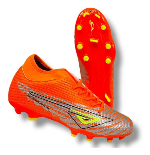 Tenis Futbol Tacos Tachones J Union Naranja Neón Plata 2040 