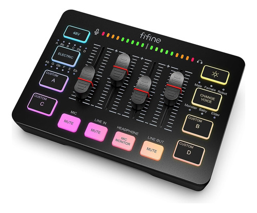 Fifine Audio Mixer Streaming 4 Canais Rgb Gaming Ampligame