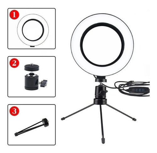 Ring Light De 6 Polegadas Portati Iluminador Led Tripé 16cm Cor Da Estrutura Preto Cor Da Luz Branco-quente-frio-neutro 110v/220v