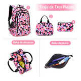 Mochila Set De 3 - Juego De Mochila Con Estampado Geométrico Color Rosa Roja