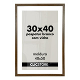 Moldura 30x40 Paspatur Branco Quadro Vidro Retrato Foto Luxo Cor Tabaco Liso