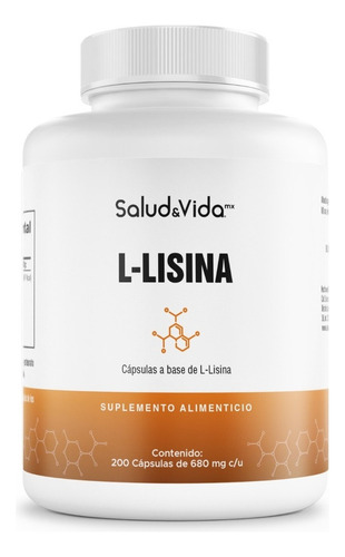 Salud&vida Mx | L-lisina - 1074 Mg Por Porción (2 Al Día) Aminoácido Esencial | 200 Cápsulas | Sin Gluten Y Sin Omg.