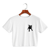 Crop Top Blanco Algodon - Gato Negro Aesthetic Tumblr Gatito
