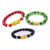 3 Pulseras Pack Amigos Dragon Pixiu Piedra Natural B087