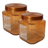 Kit 2 Potes Vidro Porta Mantimentos Com Tampa Rose Gold 1l